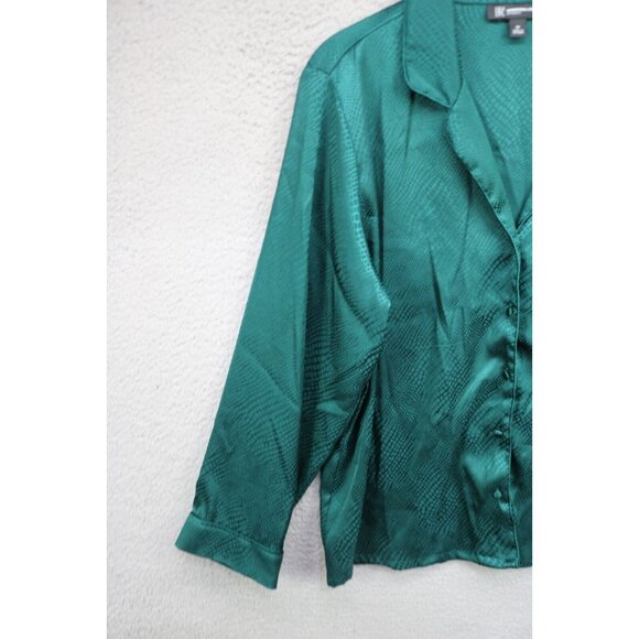 INC-International Concepts Emerald Green Satin Pajama Set-Size Medium-Wide Leg - Picture 7 of 16